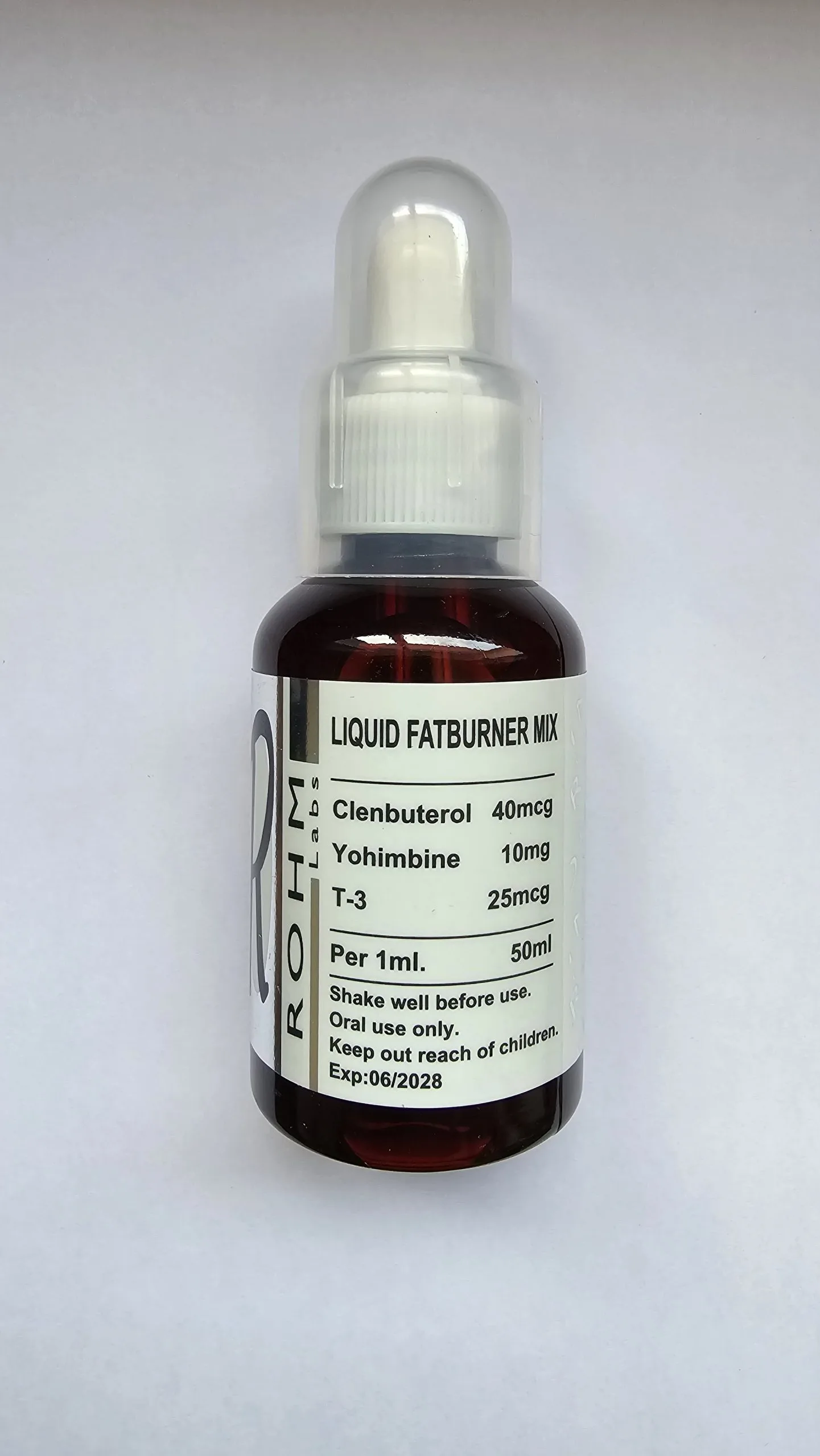 ROHM Liquid Fat Burner. clen 40mcg, T-3 25mcg, Yohimbine 10mg.